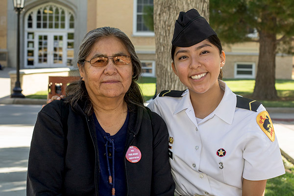 Cadet with mom on campus
