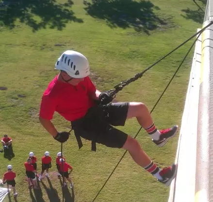 Cadet at the top of the rappel tower