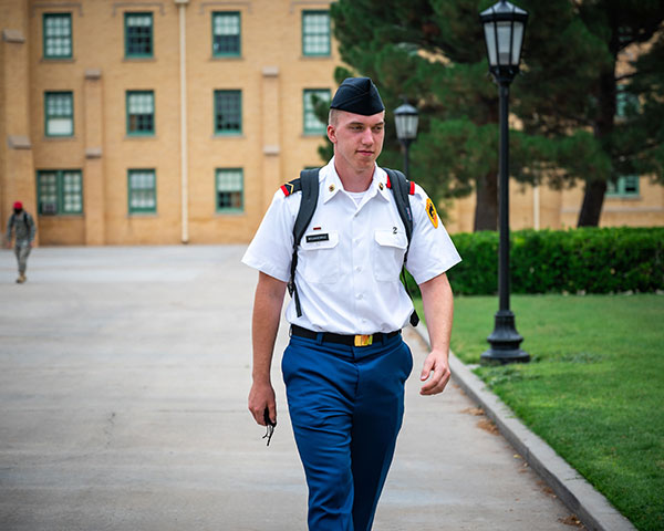 Cadet walking on campus