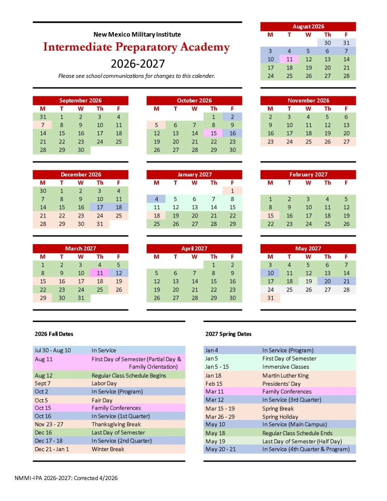 IPA 2026 - 2027 Calendar